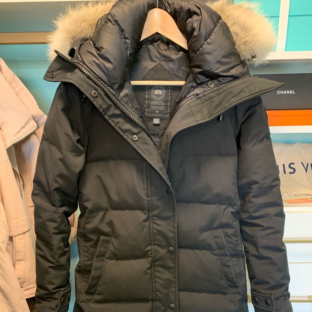 Canada Goose Black Puffer Jacket with Cream Fur Trim